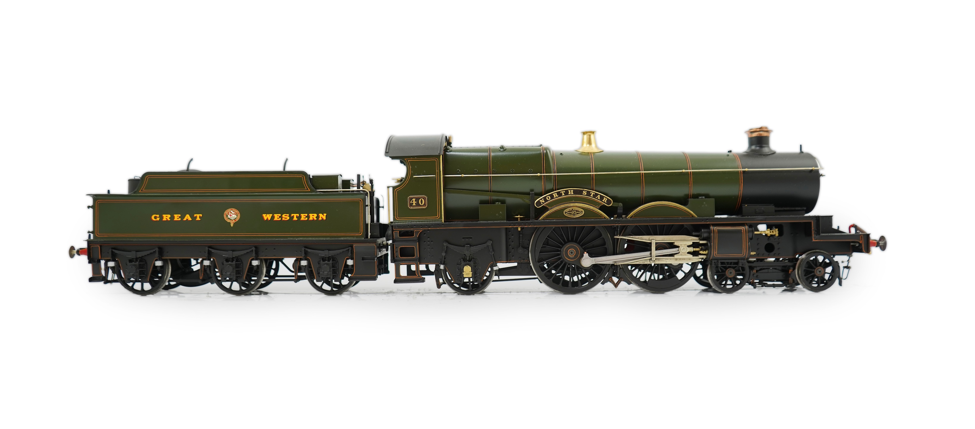 A Gauge One model of GWR Star Class prototype, North Star 40, 4-4-2 tender locomotive, constructed, painted and lined to a very high standard, with a high level of detail, unpowered and with cab interior unpainted.